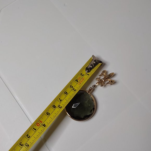 Gold Tone Metal And Heavy Glass Dangle Brooch - Picture 6 of 11